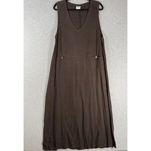 CLICK By Color Me Cotton Brown Linen Maxi Dress Sz L lagenlook Vintage